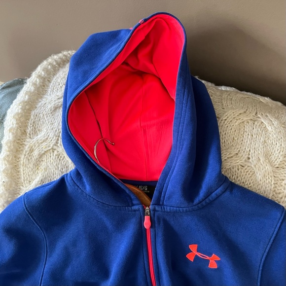 SPRING Girls UNDER ARMOUR UA Royal Blue & Neon Pink ZIP HOODIE JACKET YLG - Picture 7 of 10